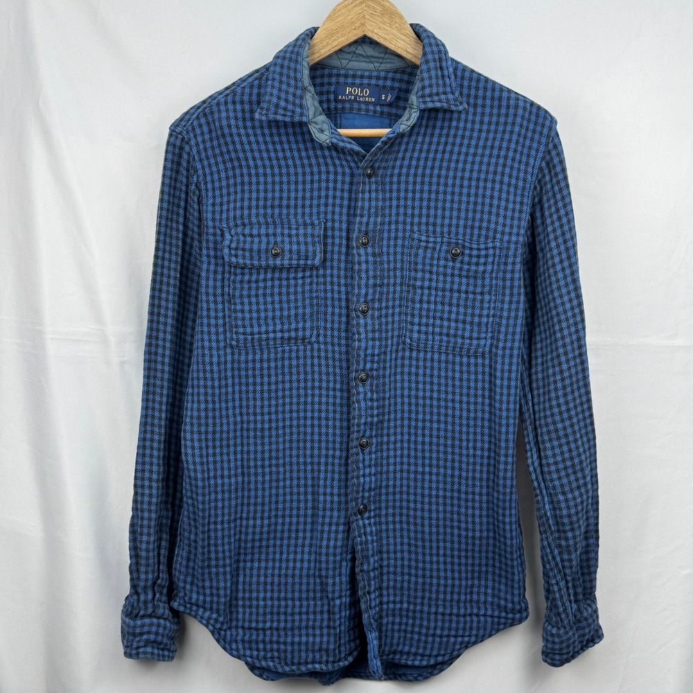 Polo Ralph Lauren Flannel Shirt Blue‎ Checkered Button Up Long Sleeve Small